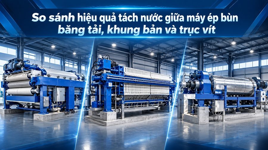 So sánh hiệu quả tách nước giữa máy ép bùn băng tải, khung bản và trục vít